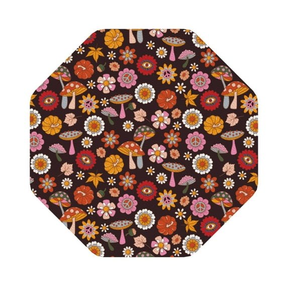 Kll Octagon Drink Coasters Set Of 4,Pu Leather Absorbent Coasters Set Decorative Coffee Cup Coasters Housewarming Gift For Home Decor-70s Groovy Hippie Retro