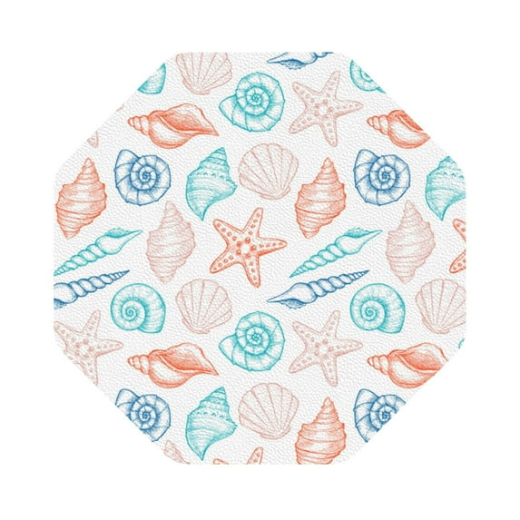 Kll Octagon Drink Coasters Set Of 4,Pu Leather Absorbent Coasters Set Decorative Coffee Cup Coasters Housewarming Gift For Home Decor-Colorful Seashells1