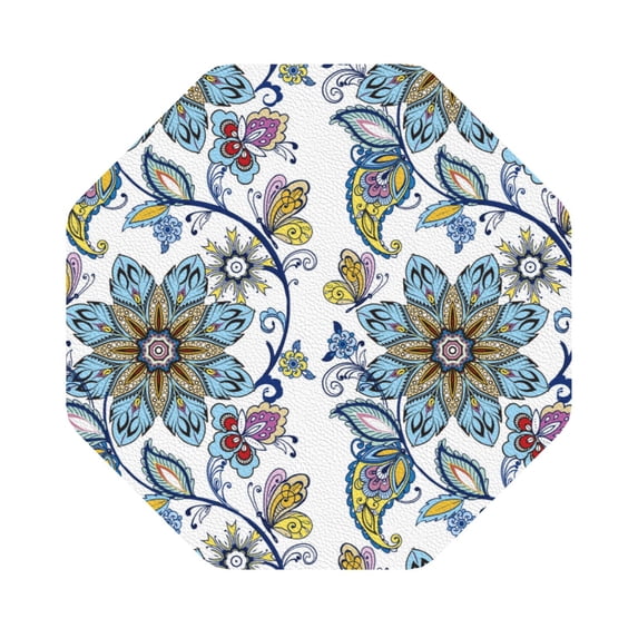 Kll Octagon Drink Coasters Set Of 4,Pu Leather Absorbent Coasters Set Decorative Coffee Cup Coasters Housewarming Gift For Home Decor-Flowers And Butterflies