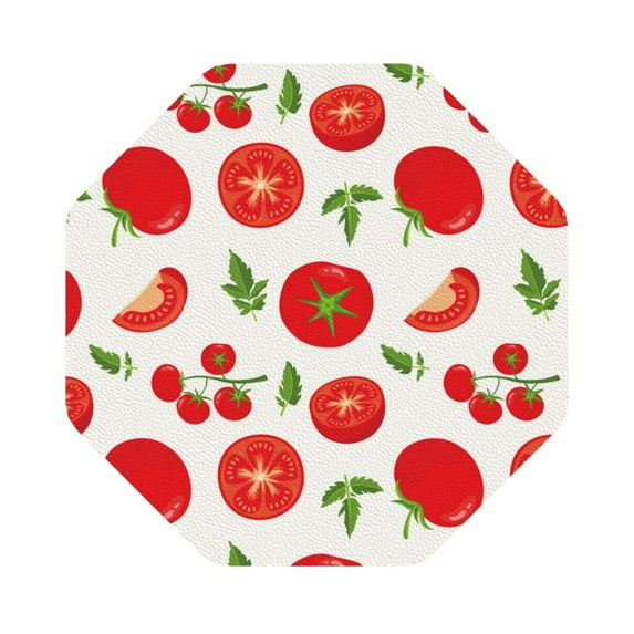 Kll Octagon Drink Coasters Set Of 4,Pu Leather Absorbent Coasters Set Decorative Coffee Cup Coasters Housewarming Gift For Home Decor-Fresh Red Tomato