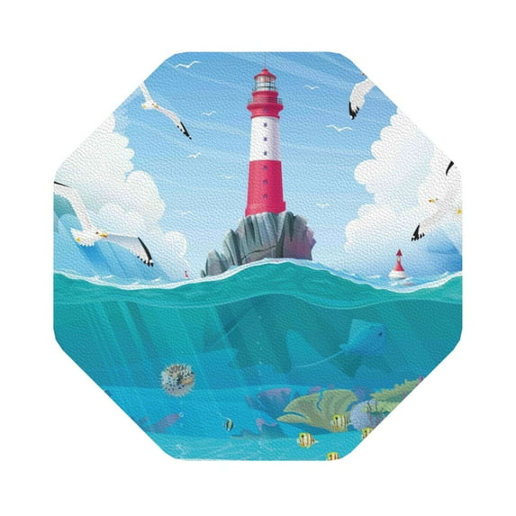 Kll Octagon Drink Coasters Set Of 4,Pu Leather Absorbent Coasters Set Decorative Coffee Cup Coasters Housewarming Gift For Home Decor-Lighthouse Sea Port