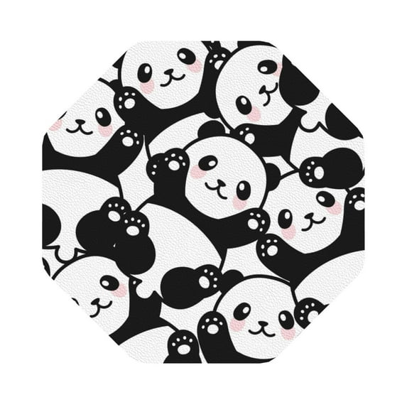 Kll Octagon Drink Coasters Set Of 4,Pu Leather Absorbent Coasters Set Decorative Coffee Cup Coasters Housewarming Gift For Home Decor-Seamless Pattern Cute Panda