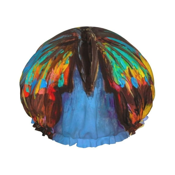 Kll Oil Painting Beautiful Butterfly Pattern Shower Cap & Bath Cap For Women,Reversible Oversized Waterproof Shower Caps For All Hair Lengths,Elastic Reusable Bathing Hair Cap