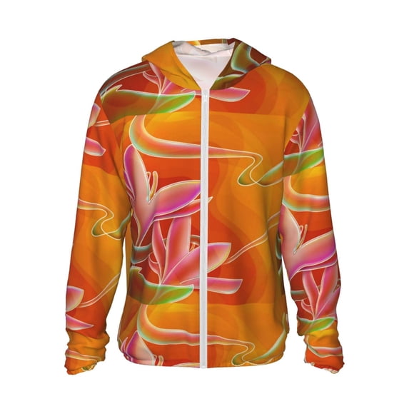 Kll Orange Flower Psychedelic Print Men'S Women’s Upf 50+ Sun Protection Outdoor Hoodie Jacket Long Sleeve Fishing Hiking Performance Shirt- Large