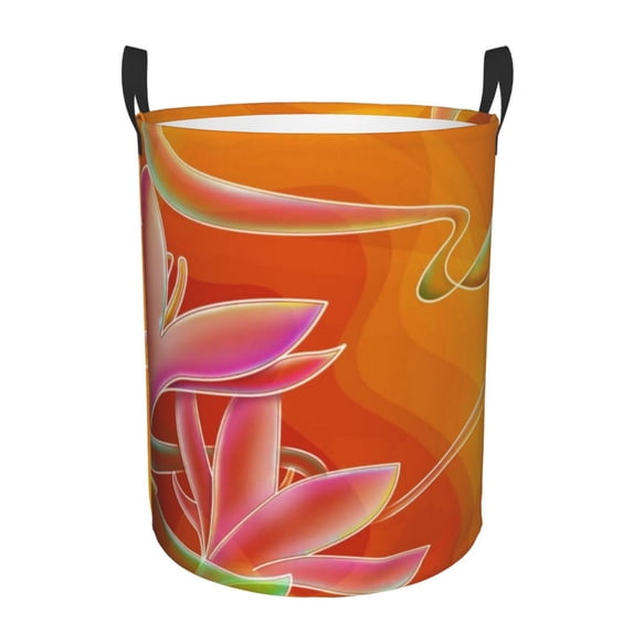 Kll Orange Flower Psychedelic Waterproof Foldable Laundry Hamper Bucket With Handles For Storage Bin,Kids Room,Home Organizer (Medium)