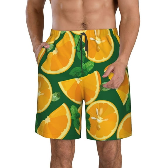 Kll Orange Men'S Casual Summer Beach Shorts Hawaiian Shorts With Pockets-Large