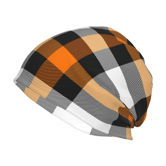 Kll Orange Plaid Winter Fall Beanie Knit Hats For Men & Women - Warm & Soft Stylish Toboggan Caps For Cold Weather