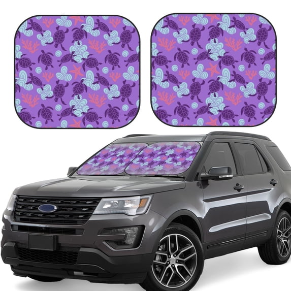 Kll Ornamental Turtles Windshield Sun Shade 2-Piece Foldable Car Front Window Sunshade For Most Sedans Suv Truck - Auto Sun Blocker Visor Protector Blocks Max Uv Rays - Medium