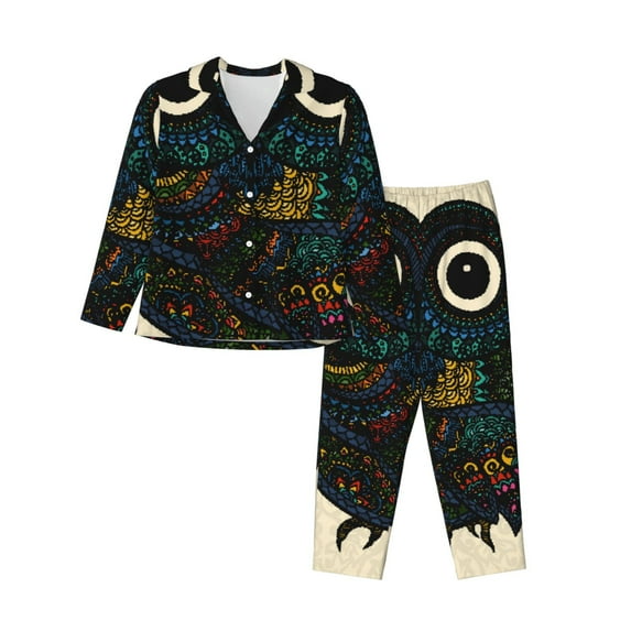 Kll Owl With Mandala Print Women'S Long Sleeve Pajamas With Pants Sleepwear Loungewear 2 Set-Medium