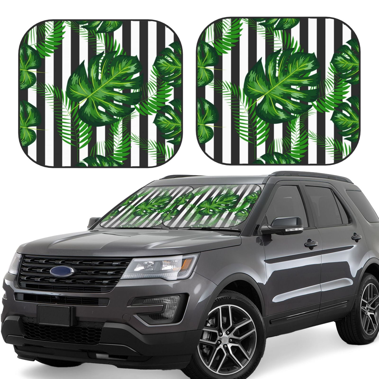 Kll Palm Greenery Windshield Sun Shade 2Piece Foldable Car Front Window Sunshade For Most