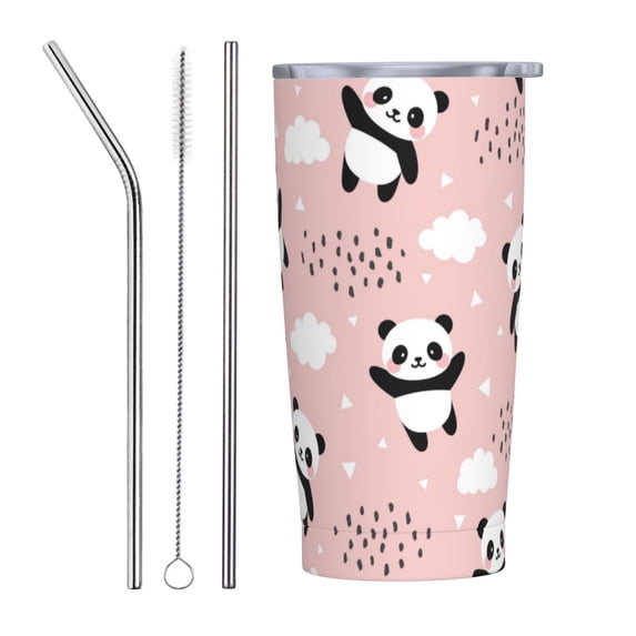 Kll Panda Flying In The Sky Between Clouds And Star Stainless Stainless Steel Vacuum Insulated Coffee Cup 20 Oz Lids And Straws,1 Metal Straws,1 Cleaning Brush