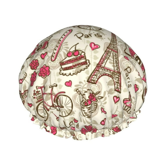 Kll Paris Vintage Pattern Shower Cap & Bath Cap For Women,Reversible Oversized Waterproof Shower Caps For All Hair Lengths,Elastic Reusable Bathing Hair Cap