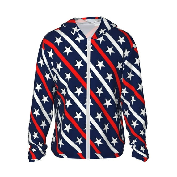 Kll Patriotic Star Pattern Print Men'S Women’s Upf 50+ Sun Protection Outdoor Hoodie Jacket Long Sleeve Fishing Hiking Performance Shirt- X-Large