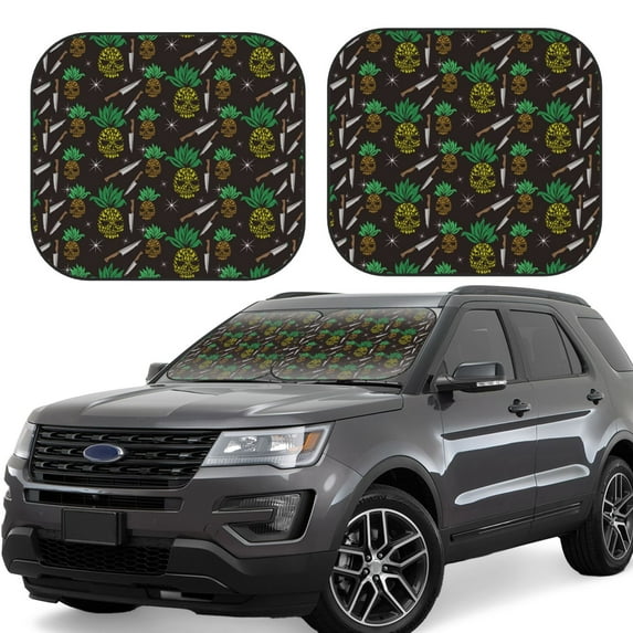Kll Pineapples Windshield Sun Shade 2-Piece Foldable Car Front Window Sunshade For Most Sedans Suv Truck - Auto Sun Blocker Visor Protector Blocks Max Uv Rays - Large