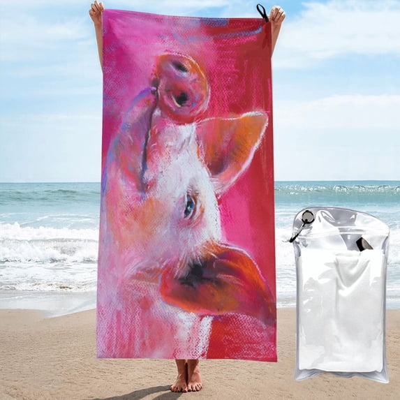 Kll Pink Pig Microfiber Beach Towel Fast Drying,Extra Large 31.5"X63" Sand Free Beach Towel Super Lightweight Towels