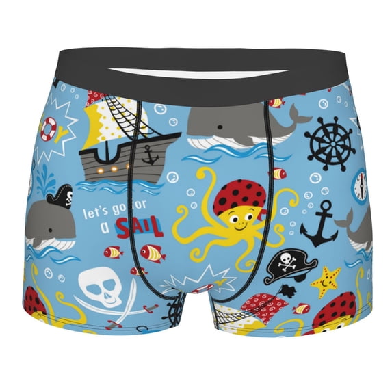 Kll Pirate Marine Animals Men'S Cotton Boxer Briefs Underwear-Medium