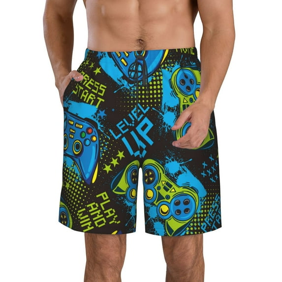 Kll Play Game Men'S Casual Summer Beach Shorts Hawaiian Shorts With Pockets-X-Large