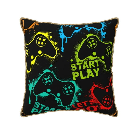 Kll Play Game Start Decorative Throw Pillow Covers Velvet Soft For Couch Sofa Bedroom Living Room Outdoor -16"X16"