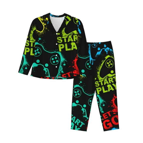 Kll Play Game Start Print Women'S Long Sleeve Pajamas With Pants Sleepwear Loungewear 2 Set-Xx-Large