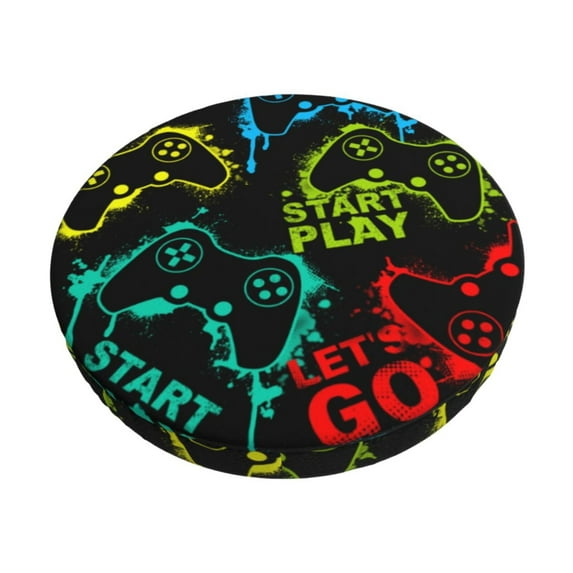 Kll Play Game Start Round Bar Chair Cushion Cover 13 Inch,Bar Stool Protector With Elastic, Soft Washable