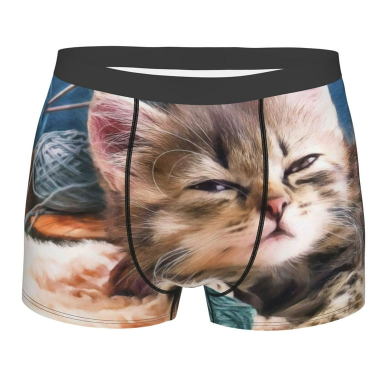 Kll Playful Cat Men'S Cotton Boxer Briefs Underwear-Large