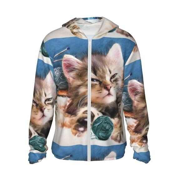 Kll Playful Cat Print Men'S Women’s Upf 50+ Sun Protection Outdoor Hoodie Jacket Long Sleeve Fishing Hiking Performance Shirt- 3x-Large