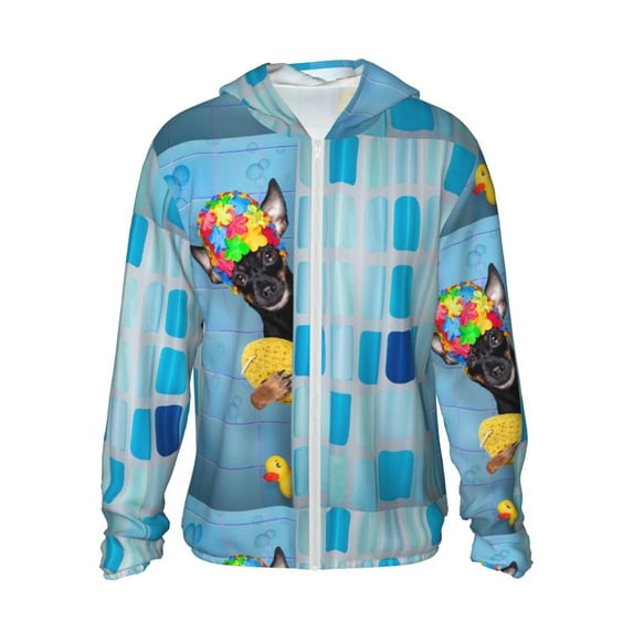 Kll Prague Ratter Dog In Bathtub Print Men'S Women’s Upf 50+ Sun Protection Outdoor Hoodie Jacket Long Sleeve Fishing Hiking Performance Shirt- Small