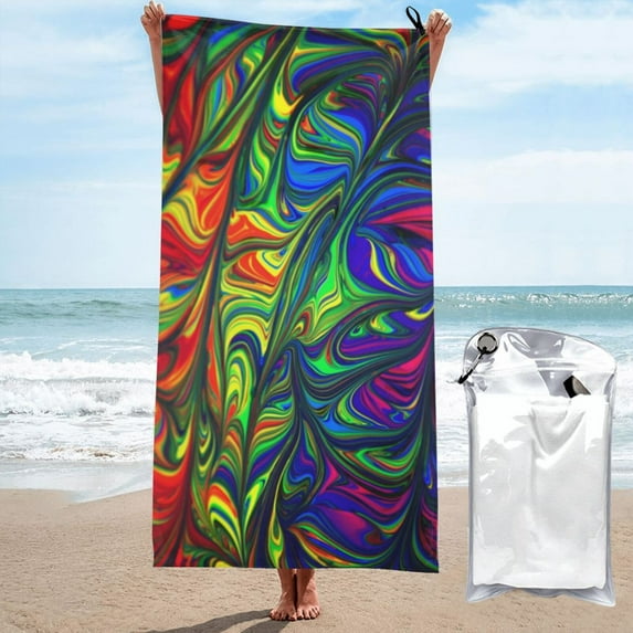 Kll Pride Rainbow Microfiber Beach Towel Fast Drying,Extra Large 31.5"X63" Sand Free Beach Towel Super Lightweight Towels