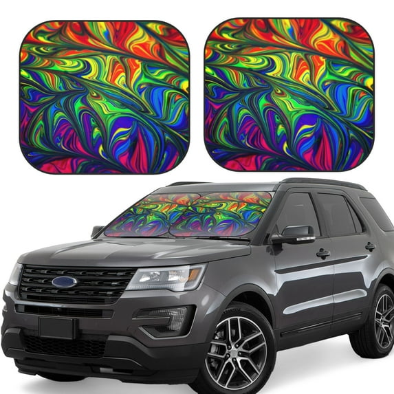 Kll Pride Rainbow Windshield Sun Shade 2-Piece Foldable Car Front Window Sunshade For Most Sedans Suv Truck- Small