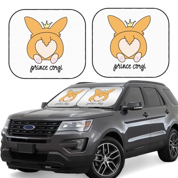 Kll Prince Corgi Dog Windshield Sun Shade 2-Piece Foldable Car Front Window Sunshade For Most Sedans Suv Truck- Small
