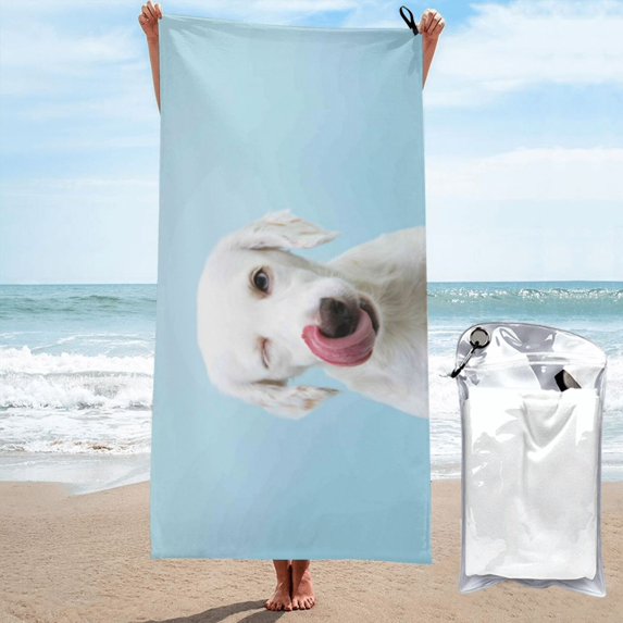 Kll Puppy Licks Nose Microfiber Beach Towel Fast Drying,Extra Large 31.5"X63" Sand Free Beach Towel Super Lightweight Towels