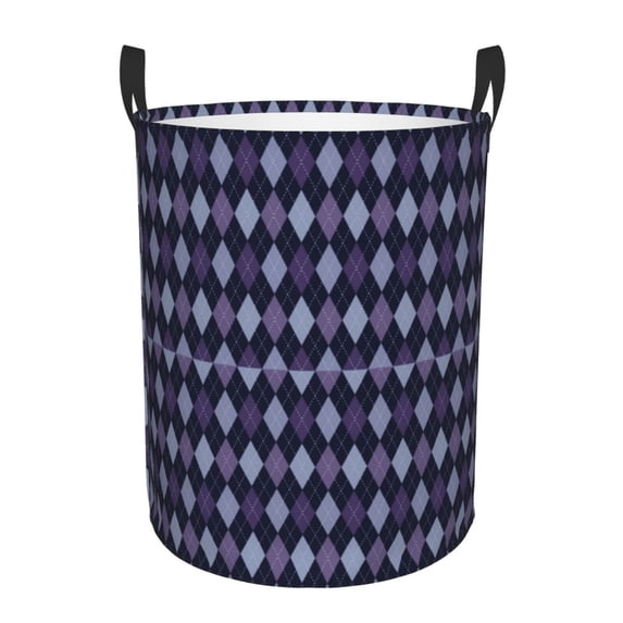 Kll Purple And Blue Squares Waterproof Foldable Laundry Hamper Bucket With Handles For Storage Bin,Kids Room,Home Organizer (Small)