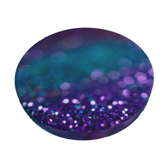 Kll Purple And Green Glitter Round Bar Chair Cushion Cover 12 Inch,Bar Stool Protector With Elastic, Soft Washable