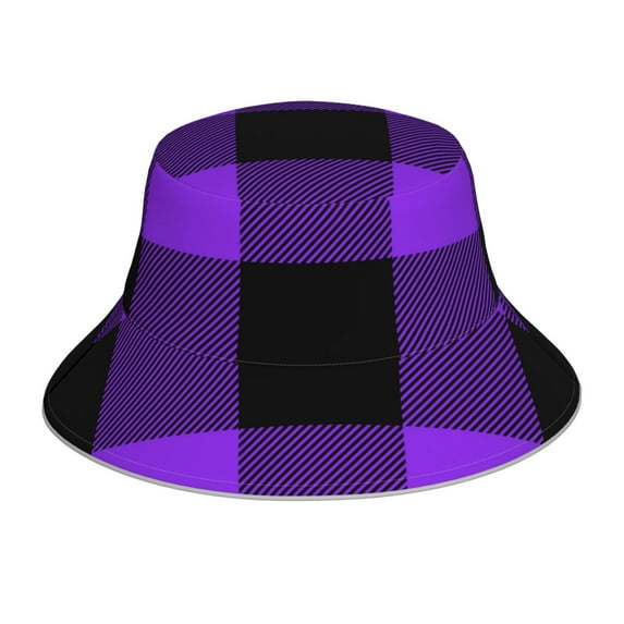Kll Purple Buffalo Plaid Bucket Hat For Women Men Packable Travel Beach Sun Hat Outdoor Rave Accessories Reflective Fisherman Cap