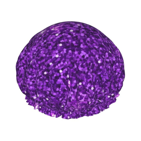 Kll Purple Glitter Pattern Shower Cap & Bath Cap For Women,Reversible Oversized Waterproof Shower Caps For All Hair Lengths,Elastic Reusable Bathing Hair Cap
