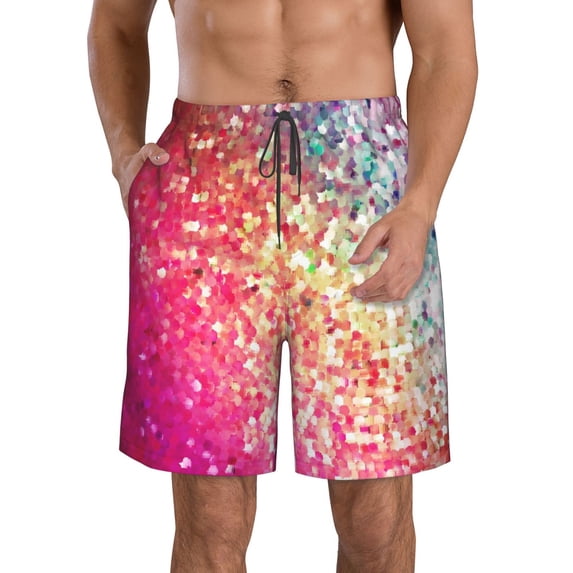 Kll Purple Sparkling Men'S Casual Summer Beach Shorts Hawaiian Shorts With Pockets-X-Large