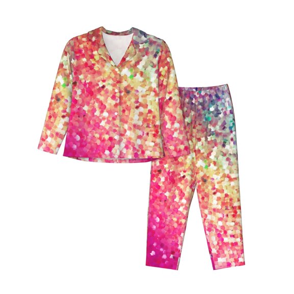 Kll Purple Sparkling Print Women'S Long Sleeve Pajamas With Pants Sleepwear Loungewear 2 Set-Small
