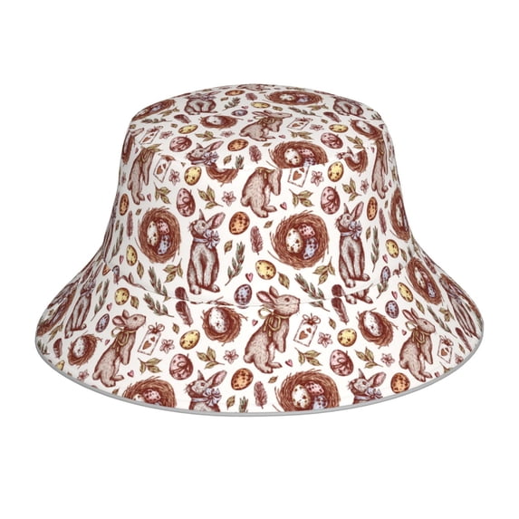 Kll Rabbit And Egg Bucket Hat for Women Men Packable Travel Beach Sun Hat Outdoor Rave Accessories Reflective Fisherman Cap
