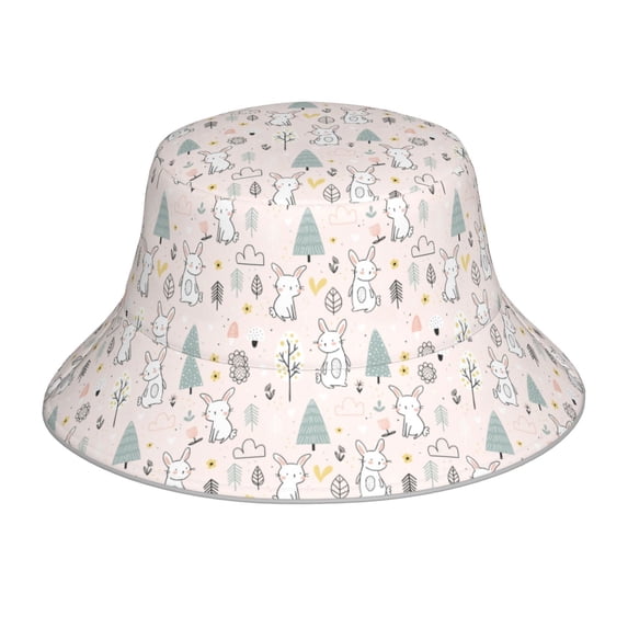 Kll Rabbit Forest Bucket Hat for Women Men Packable Travel Beach Sun Hat Outdoor Rave Accessories Reflective Fisherman Cap