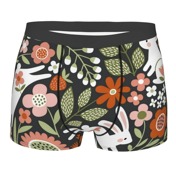 Kll Rabbits On Floral Men'S Cotton Boxer Briefs Underwear-Large
