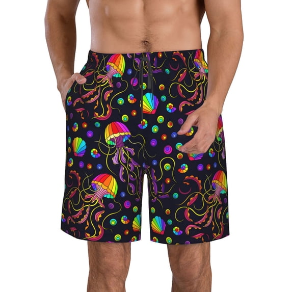 Kll Rainbow Jellyfishes Men'S Casual Summer Beach Shorts Hawaiian Shorts With Pockets-Xx-Large