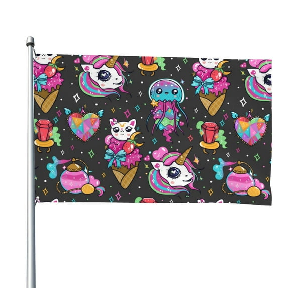Kll Rainbow Unicorn And Cat Icecream Flag 4x6 Ft Parade Party Flag Outdoor Flag Decorative Flag Banner Flags Garden Flag Home House Flags
