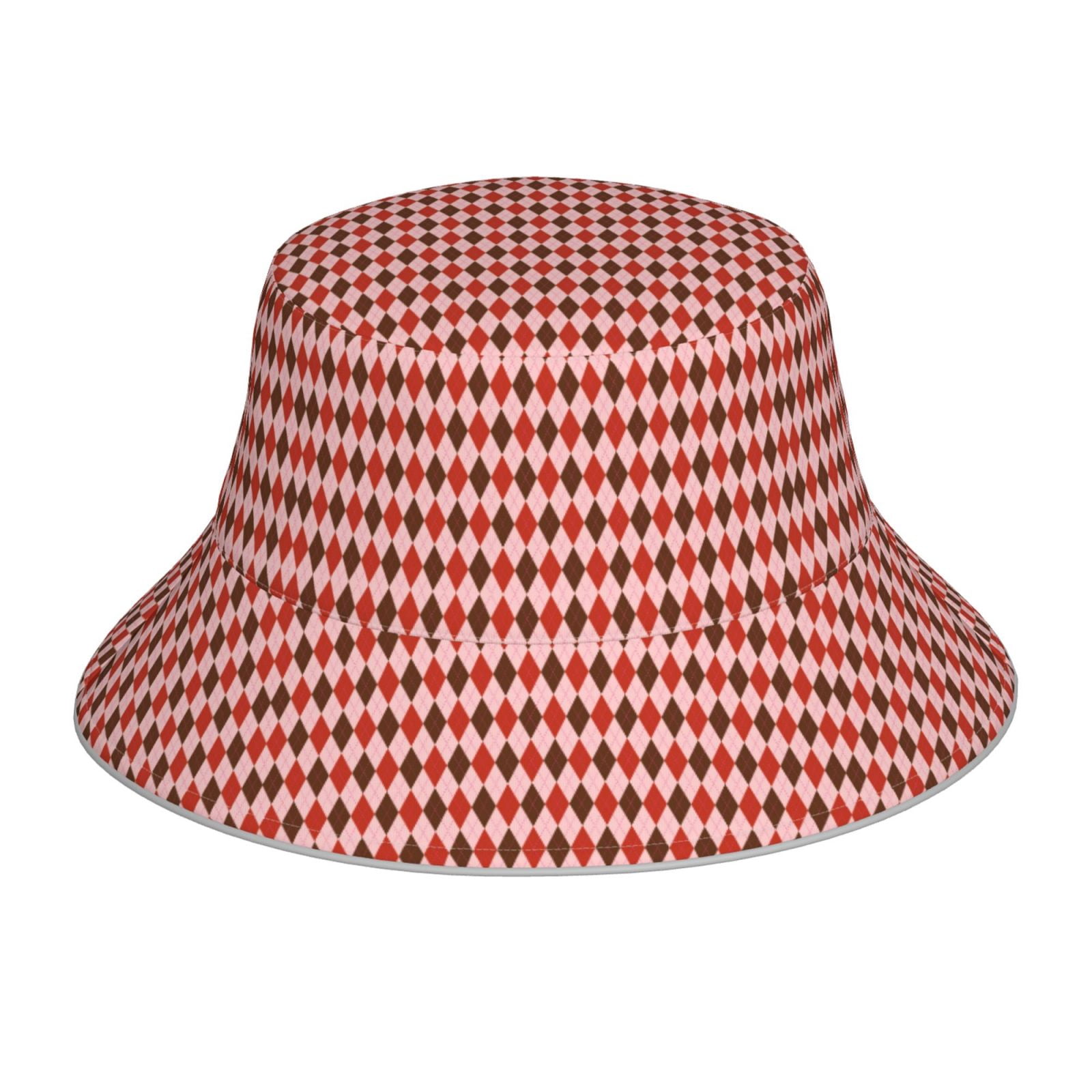 Kll Red And Brown Squares Bucket Hat For Women Men Packable  display picture 1
