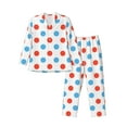 thumbnail image 1 of Kll Red Blue Polka Dots Sleepwear Mens Flannel Pajamas,Long Cotton Pj Set, 1 of 9