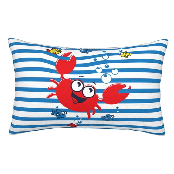 Kll Red Funny Crab On Blue Stripe Pillow Covers Envelope Closure,Super Soft And Cozy Fuzzy Fleece Pillow Case Cover 16"X24"