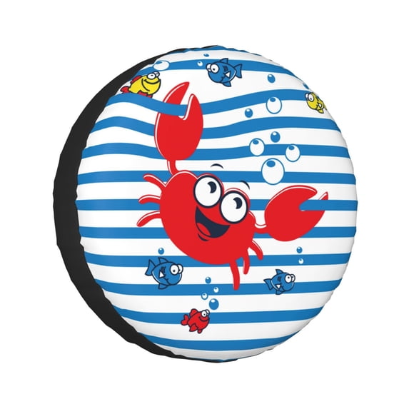 Kll Red Funny Crab On Blue Stripe Tire Cover,Universal Wheel Tire Cover For Trailer, Rv, Suv, Truck,Camper And Many Vehicle,(14 Inch)