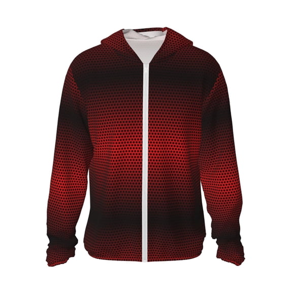 Kll Red Geometric Print Men'S Women’s Upf 50+ Sun Protection Outdoor Hoodie Jacket Long Sleeve Fishing Hiking Performance Shirt- Xx-Large
