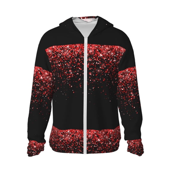 Kll Red Glitter1 Print Men'S Women’s Upf 50+ Sun Protection Outdoor Hoodie Jacket Long Sleeve Fishing Hiking Performance Shirt- Small