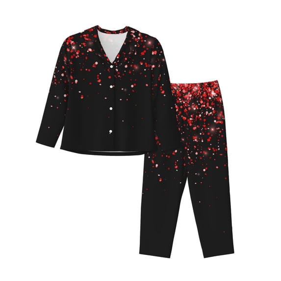 Kll Red Glitter1 Print Women'S Long Sleeve Pajamas With Pants Sleepwear Loungewear 2 Set-Xx-Large