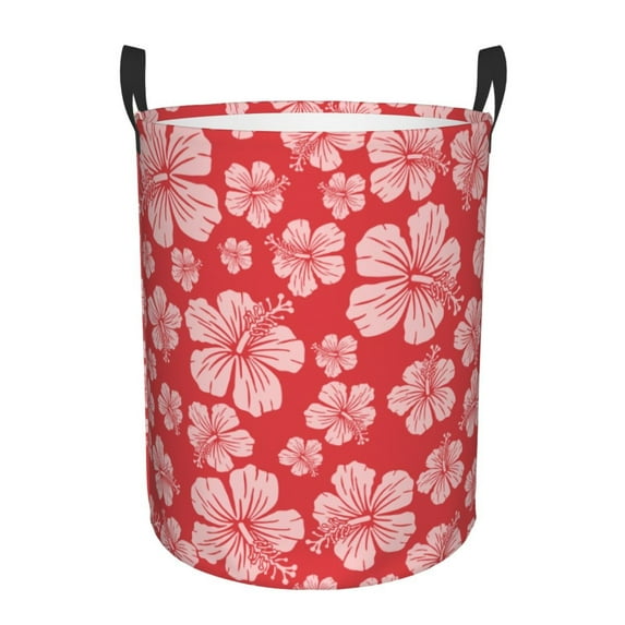 Kll Red Hibiscus Flower Waterproof Foldable Laundry Hamper Bucket With Handles For Storage Bin,Kids Room,Home Organizer (Small)